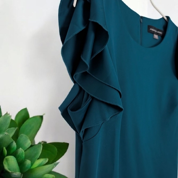 Andrew Marc Ruffle Sleeve Sheath Dress Color: Cypress, Size: 14 EUC - Picture 7 of 13